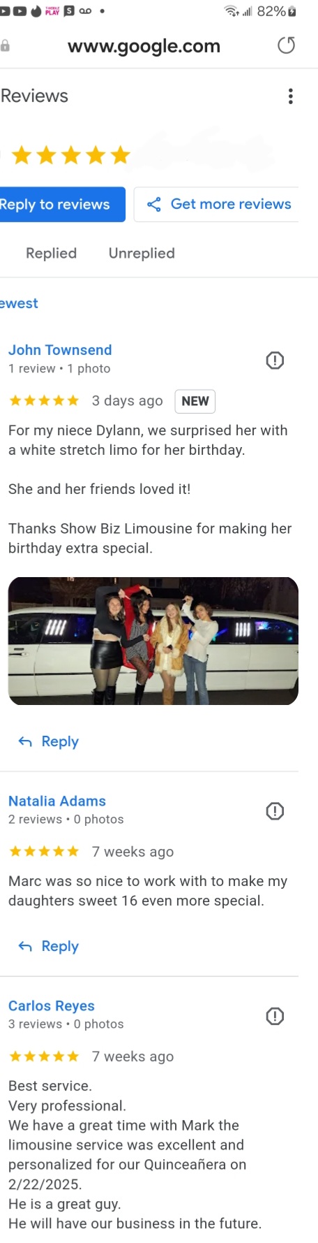 Show Biz Limousine is a 5-Star Google Review Limo Company